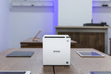 Epson TM-m50 white receipt printer in point-of-sale setup